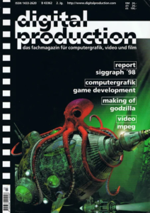 Cover der Zeitschrift digital production mit einem roten Octopus, welcher ein futuristisches U-Boot umklammert